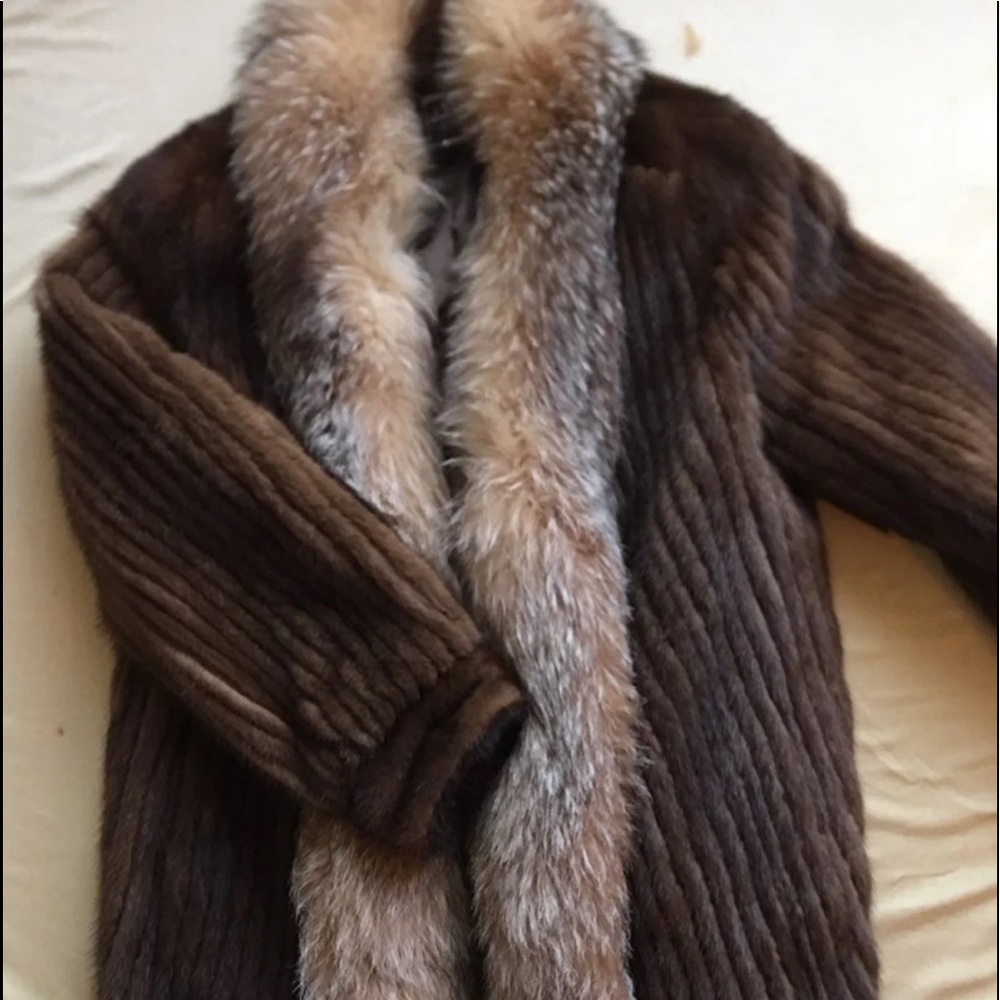 Saga Chestnut Mink Jacket with Full Length Fox Collar Stunning